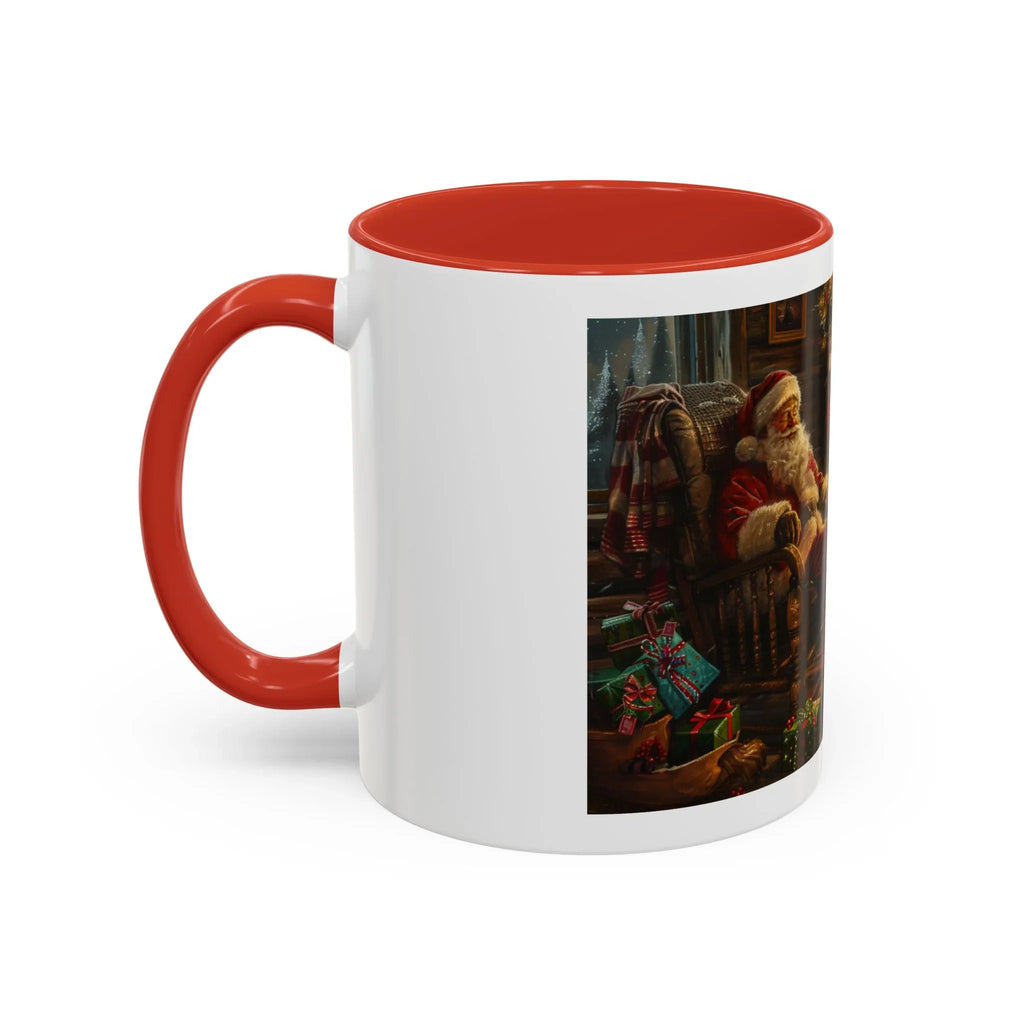 Santa Claus Fireplace Scene Accent Coffee Mug | Storybook Illustration, Rustic Cabin - 250 USA Celebration