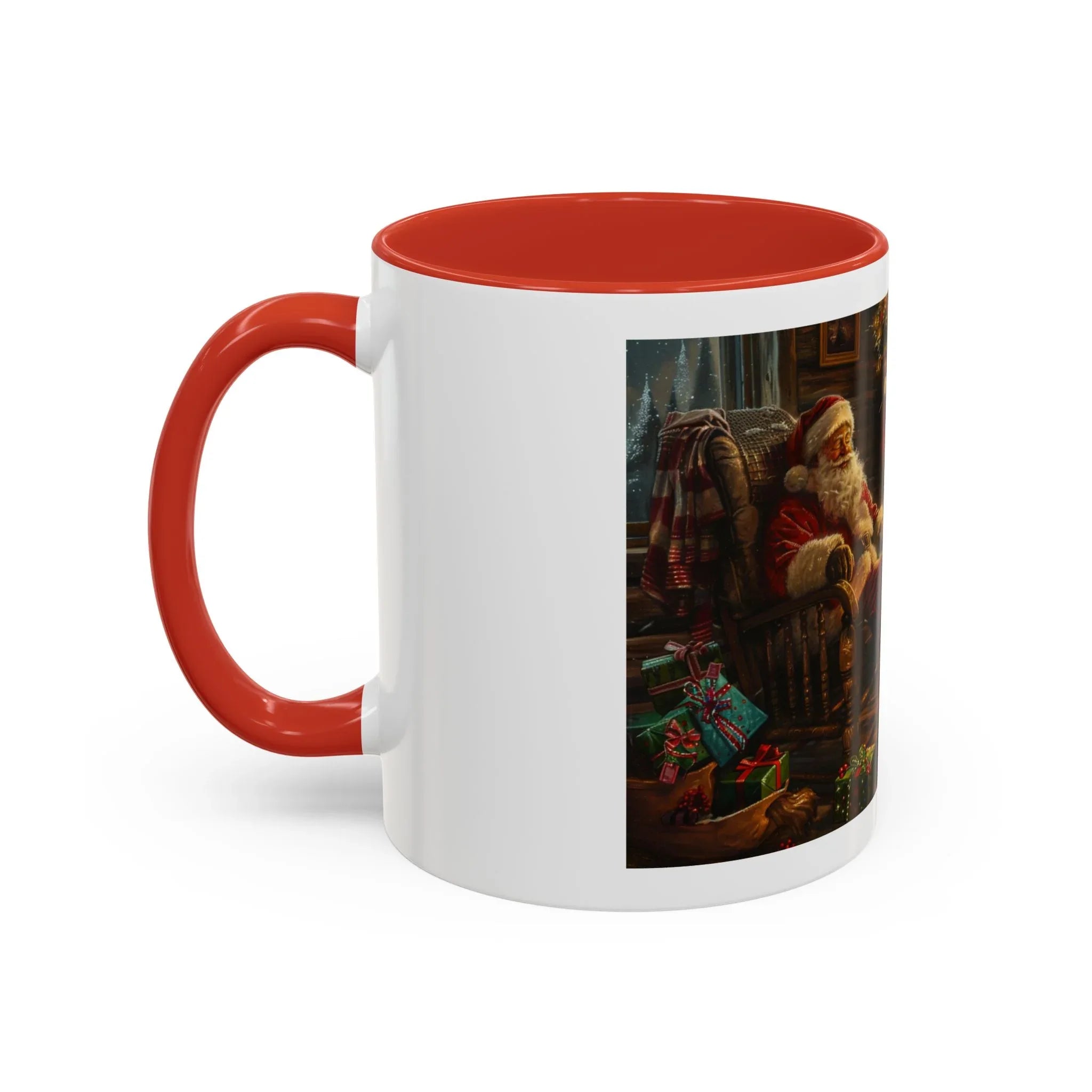 Santa Claus Fireplace Scene Accent Coffee Mug | Storybook Illustration, Rustic Cabin - 250 USA Celebration
