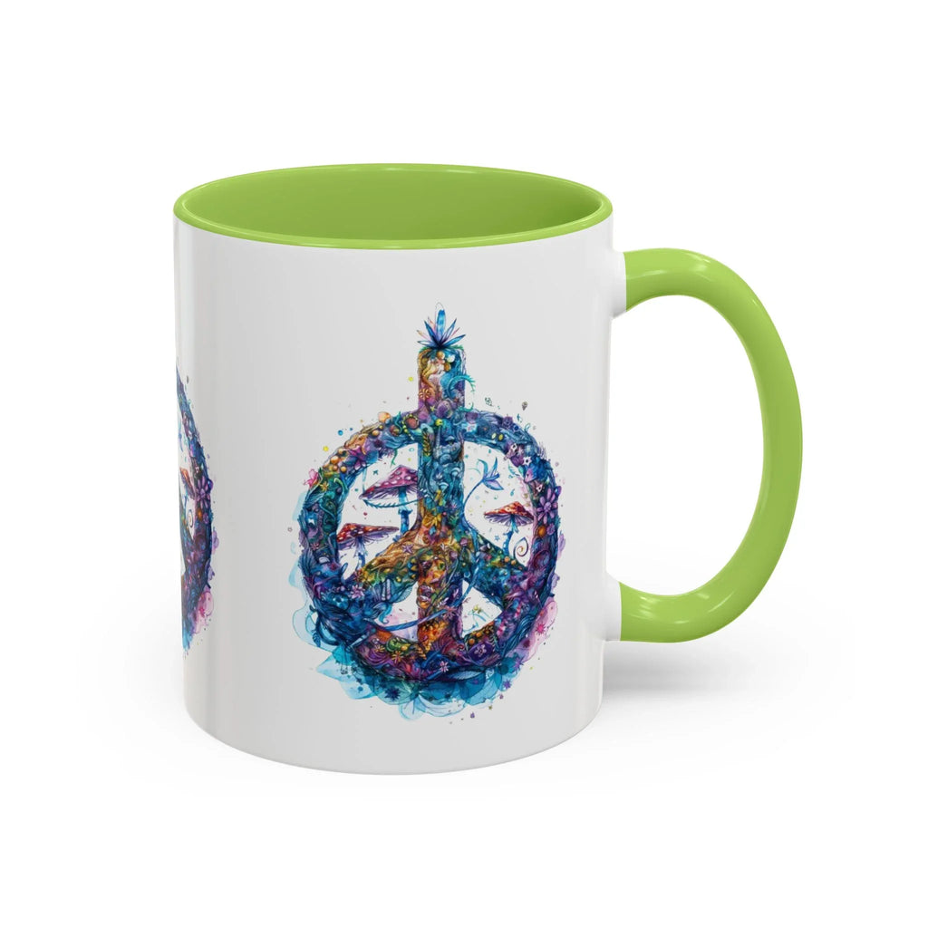 Psychedelic Mushroom Peace Sign Mug | Neon Tie-Dye Peace Script - 250 USA Celebration