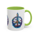 Psychedelic Mushroom Peace Sign Mug | Neon Tie-Dye Peace Script - 250 USA Celebration