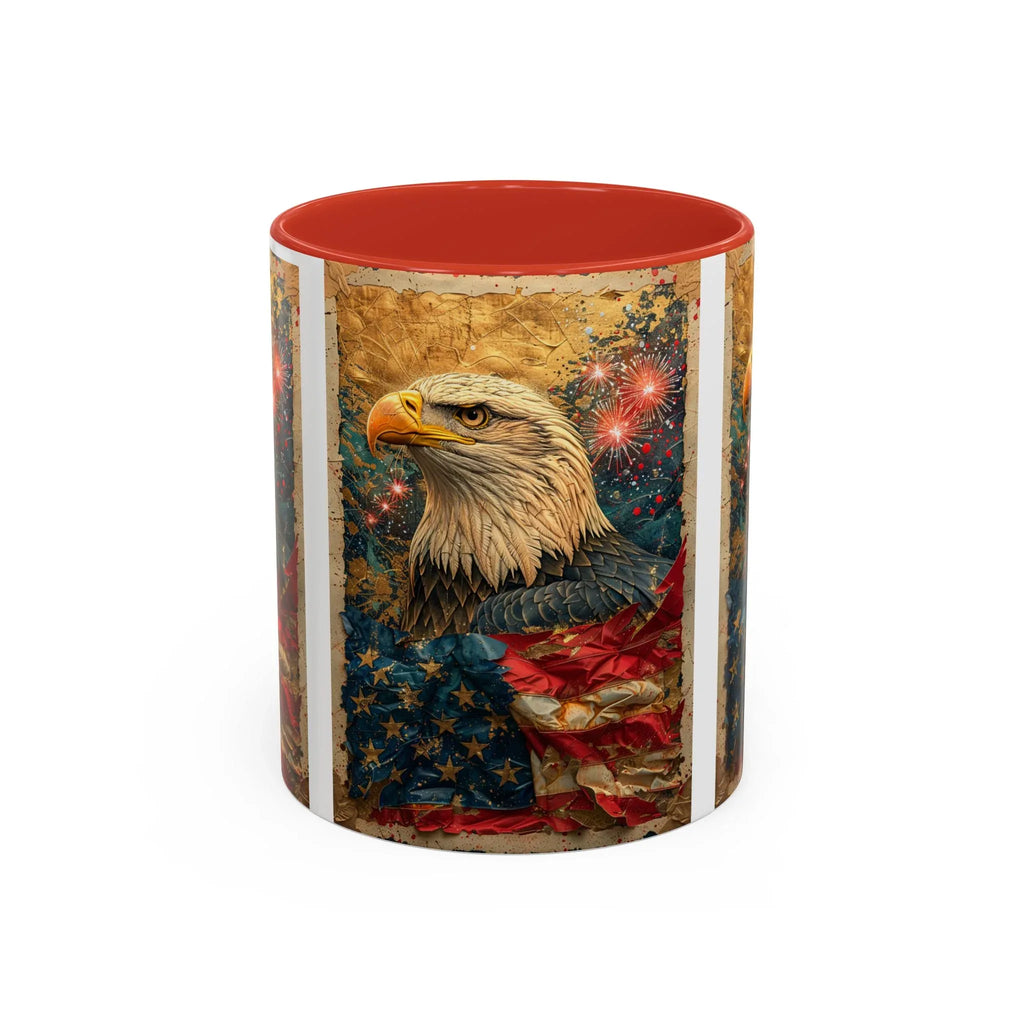 Bald Eagle with Tattered American Flag Coffee Mug | Fireworks Patriotic 11oz 15oz - 250 USA Celebration