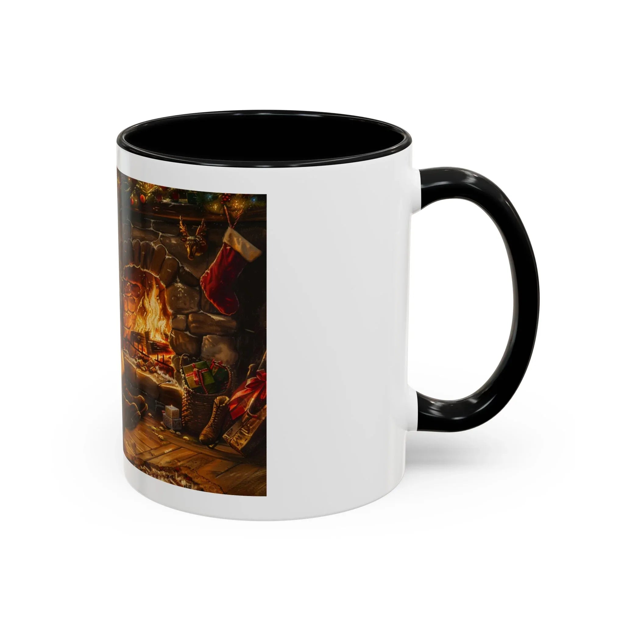 Santa Claus Fireplace Scene Accent Coffee Mug | Storybook Illustration, Rustic Cabin - 250 USA Celebration