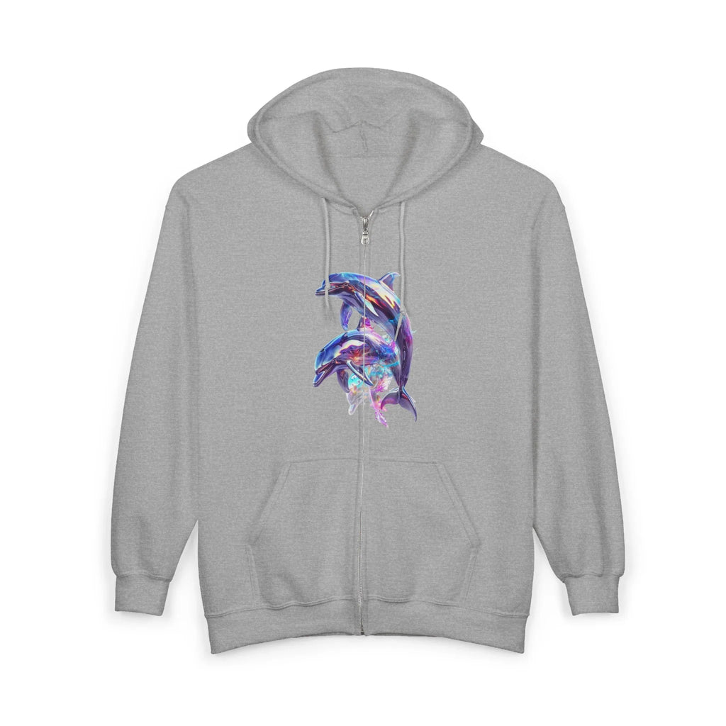 Watercolor Dolphins Zip Hoodie | Ocean Marine Animal Graphic - 250 USA Celebration