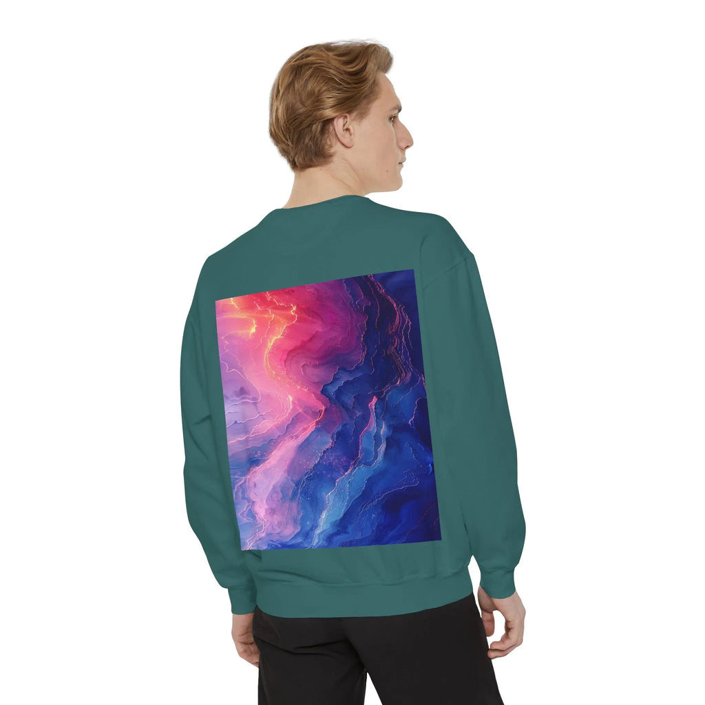 Hyper Bloom Fracture: Psychedelic tee with shattering florals in electric turquoise & magenta flares. Unisex trippy festival flair! - 250 USA Celebration