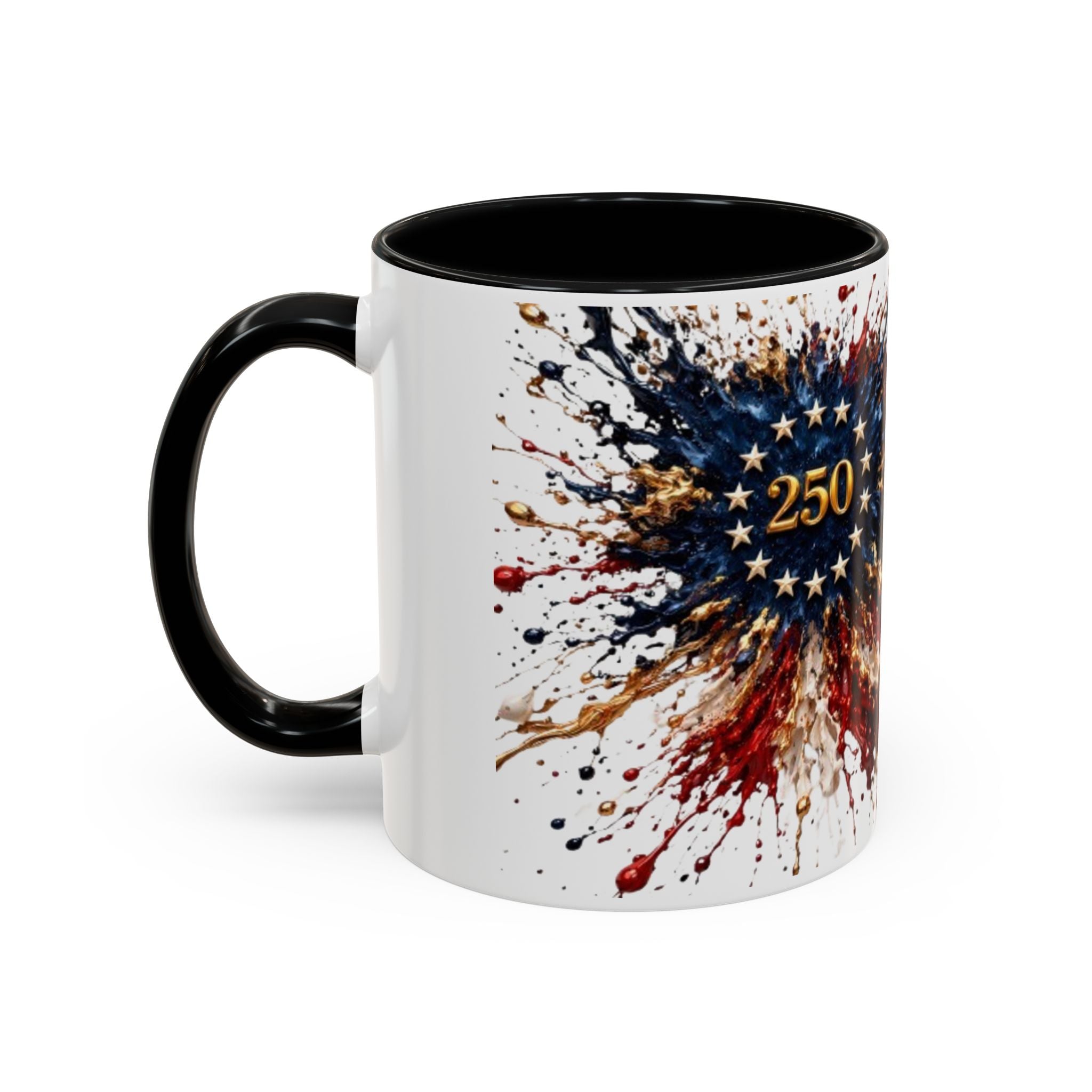 Patriotic 250th Anniversary Coffee Mug – American Flag Splash Accent (11/15oz)