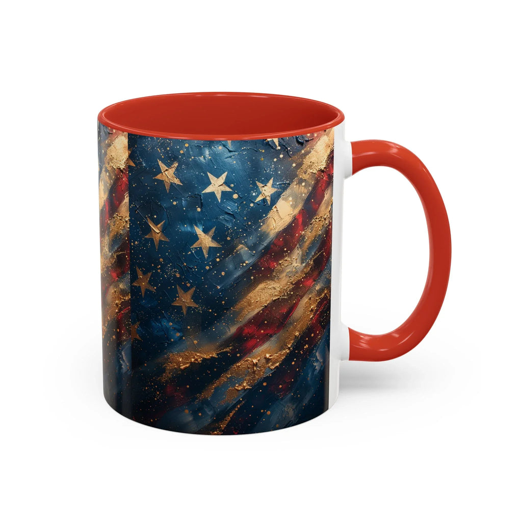 Distressed American Flag Accent Coffee Mug | 11oz 15oz - 250 USA Celebration