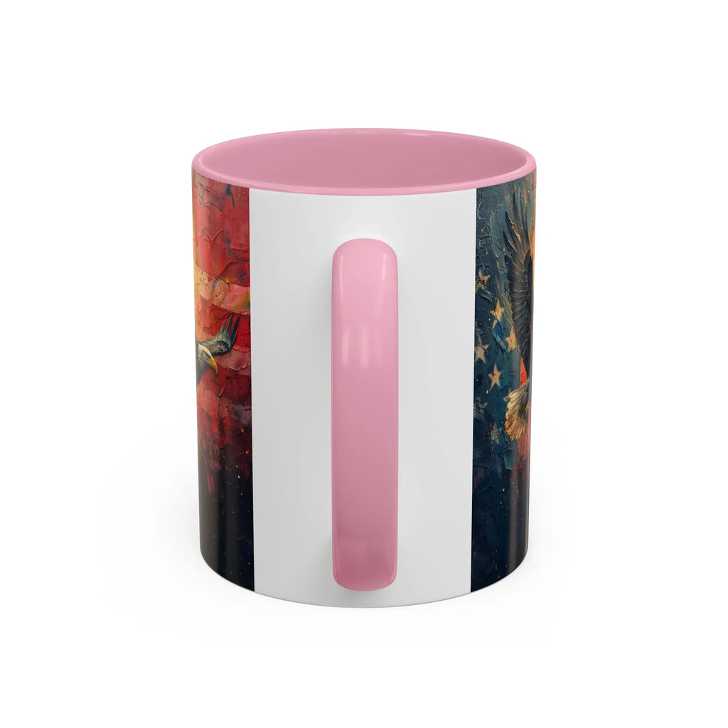 Colorful Mugs (11oz, 15oz) American Eagle Flying Coffee Cup, Patriotic American Eagle flying with American Flag in background - 250 USA Celebration