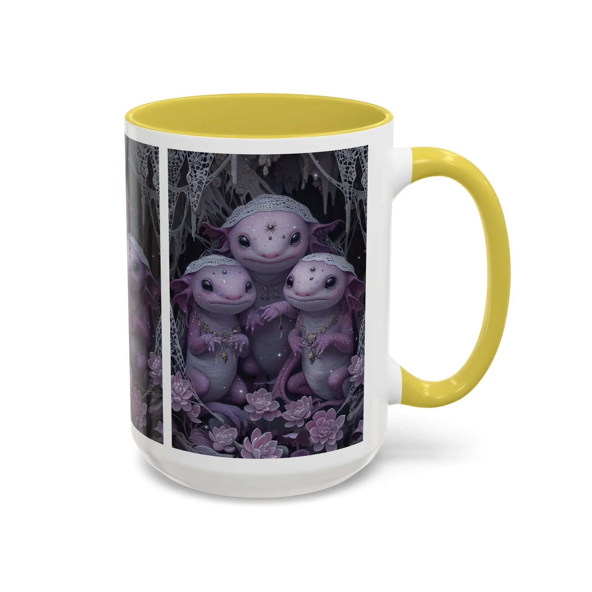 Purple Axolotl Trio Mug | Cute Amphibian Art Ceramic Coffee Cup - 250 USA Celebration
