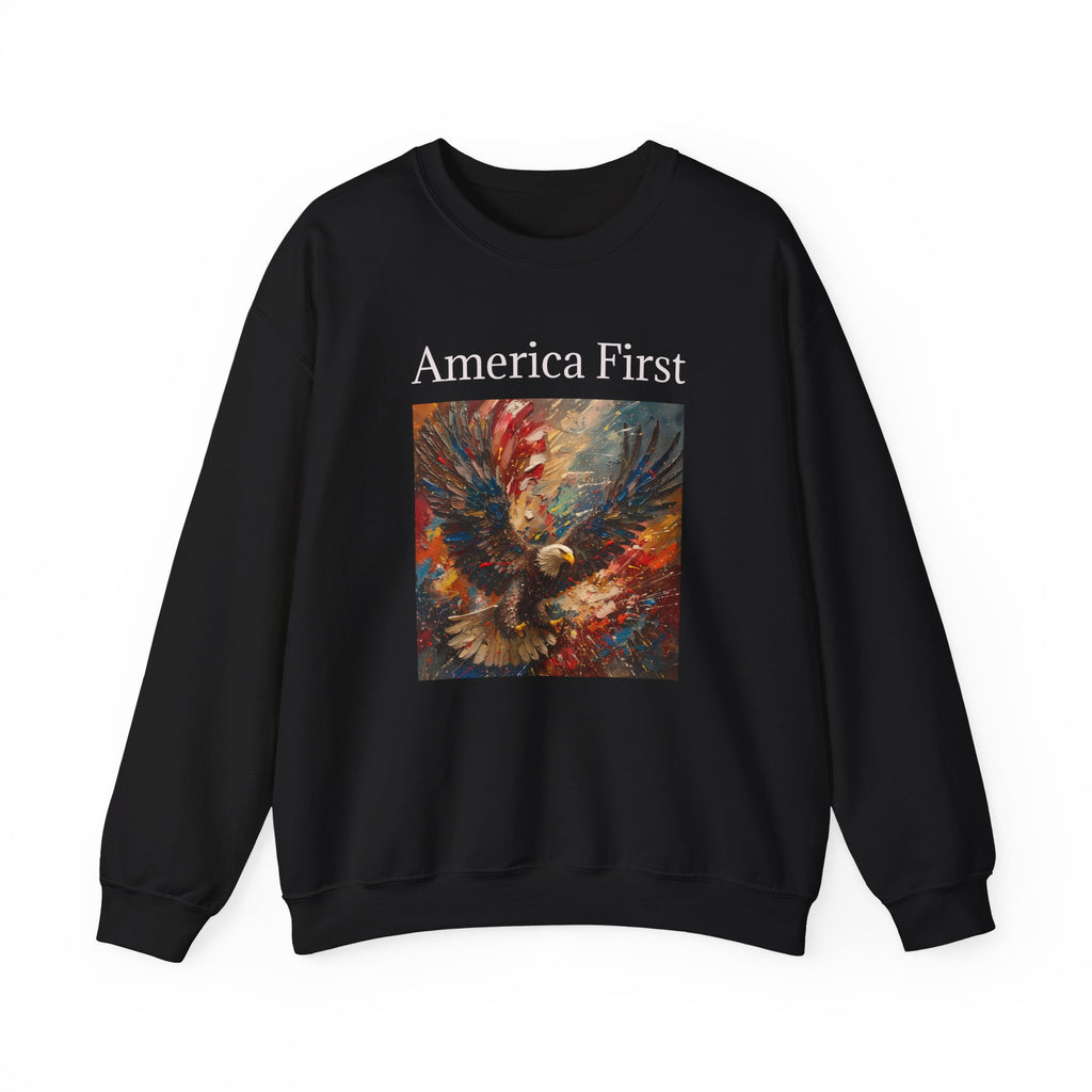 Patriotic Sweatshirt, American Eagle with America First Headline, USA Pullover Jumper, Fourth of July Gift, Political Statement Top, Unisex