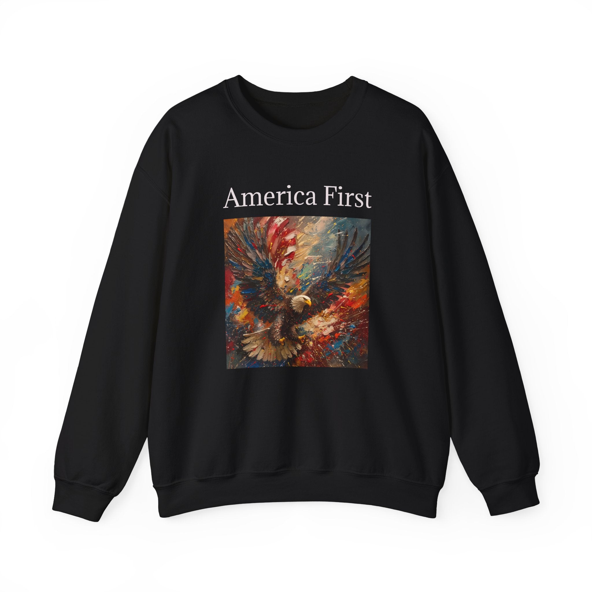 Patriotic Sweatshirt, American Eagle with America First Headline, USA Pullover Jumper, Fourth of July Gift, Political Statement Top, Unisex