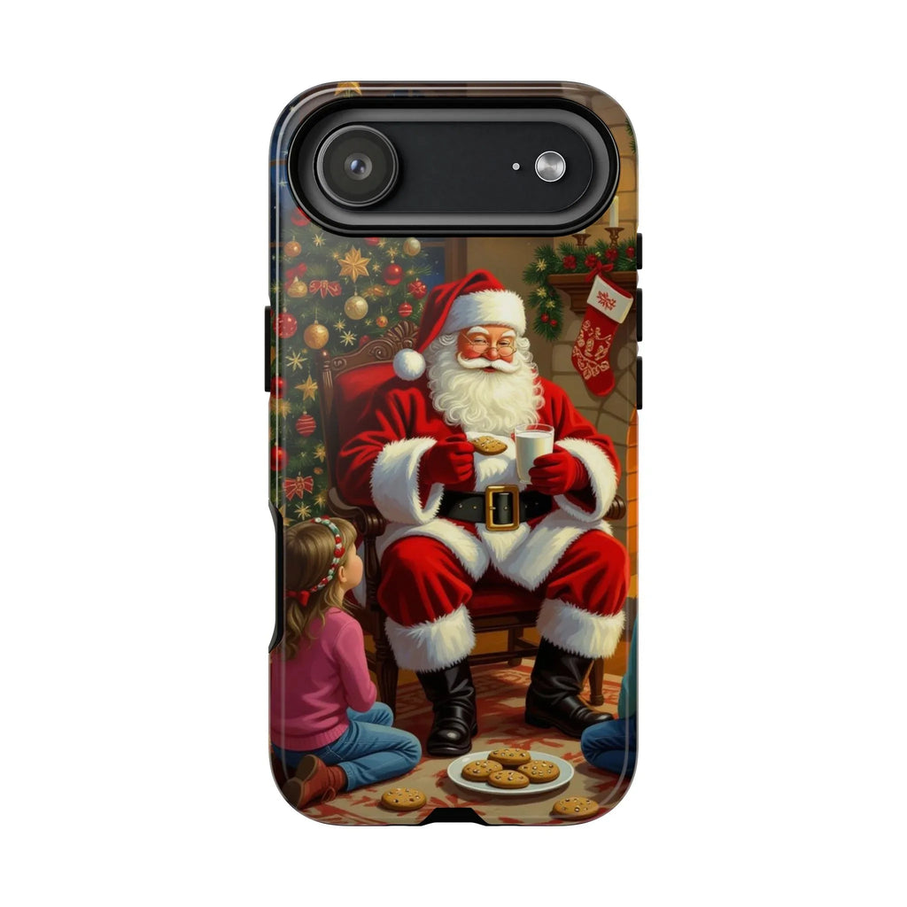Santa Claus Storytime Tough Phone Case | Christmas holiday scene, kids and cookies - 250 USA Celebration