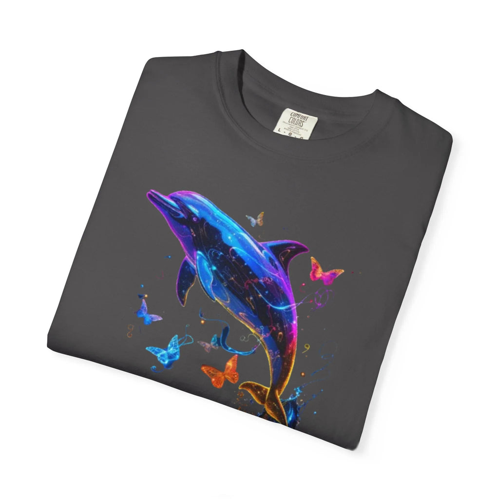 Colorful Dolphin Splash with Butterflies T-Shirt | Ocean Animal Tee - 250 USA Celebration