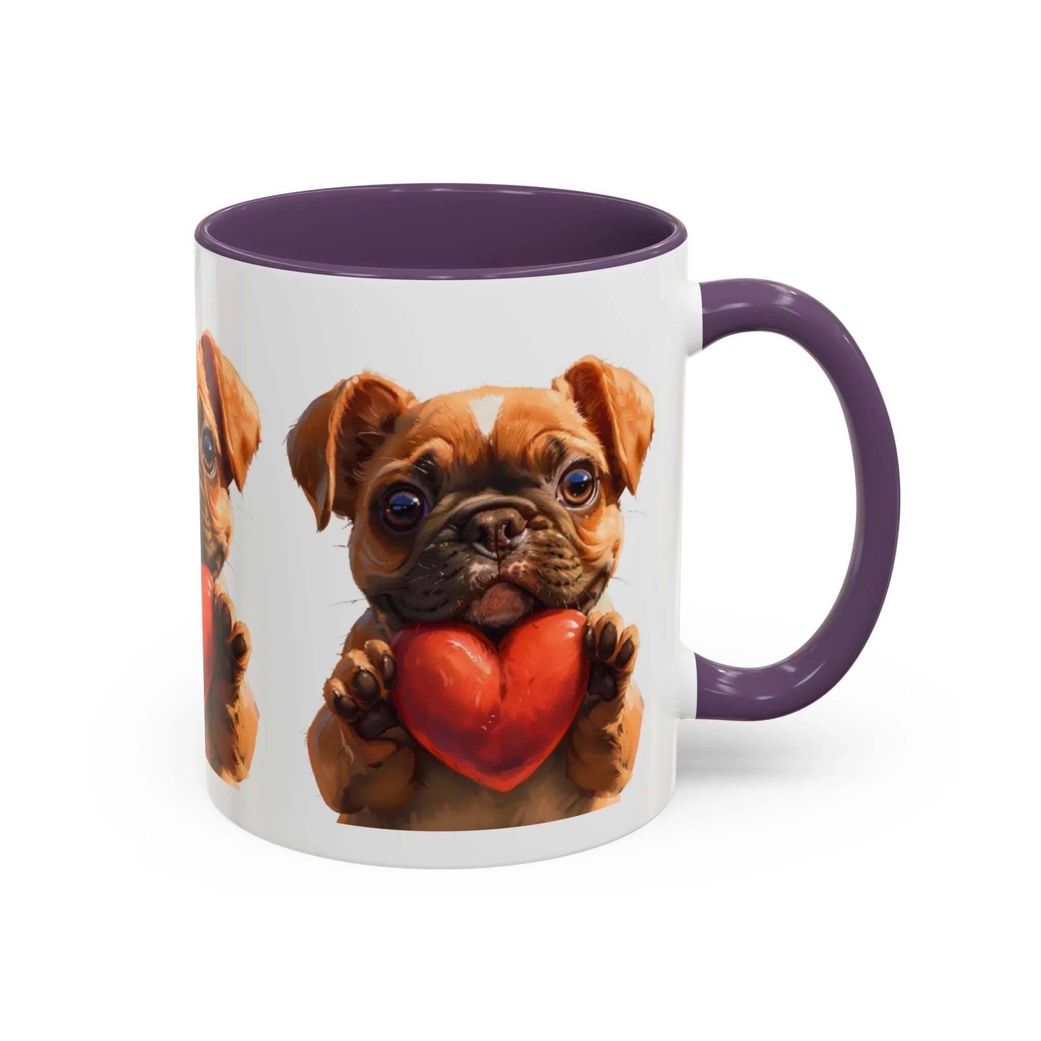 Cute French Bulldog Holding Red Heart Accent Coffee Mug | Puppy Cartoon Illustration - 250 USA Celebration