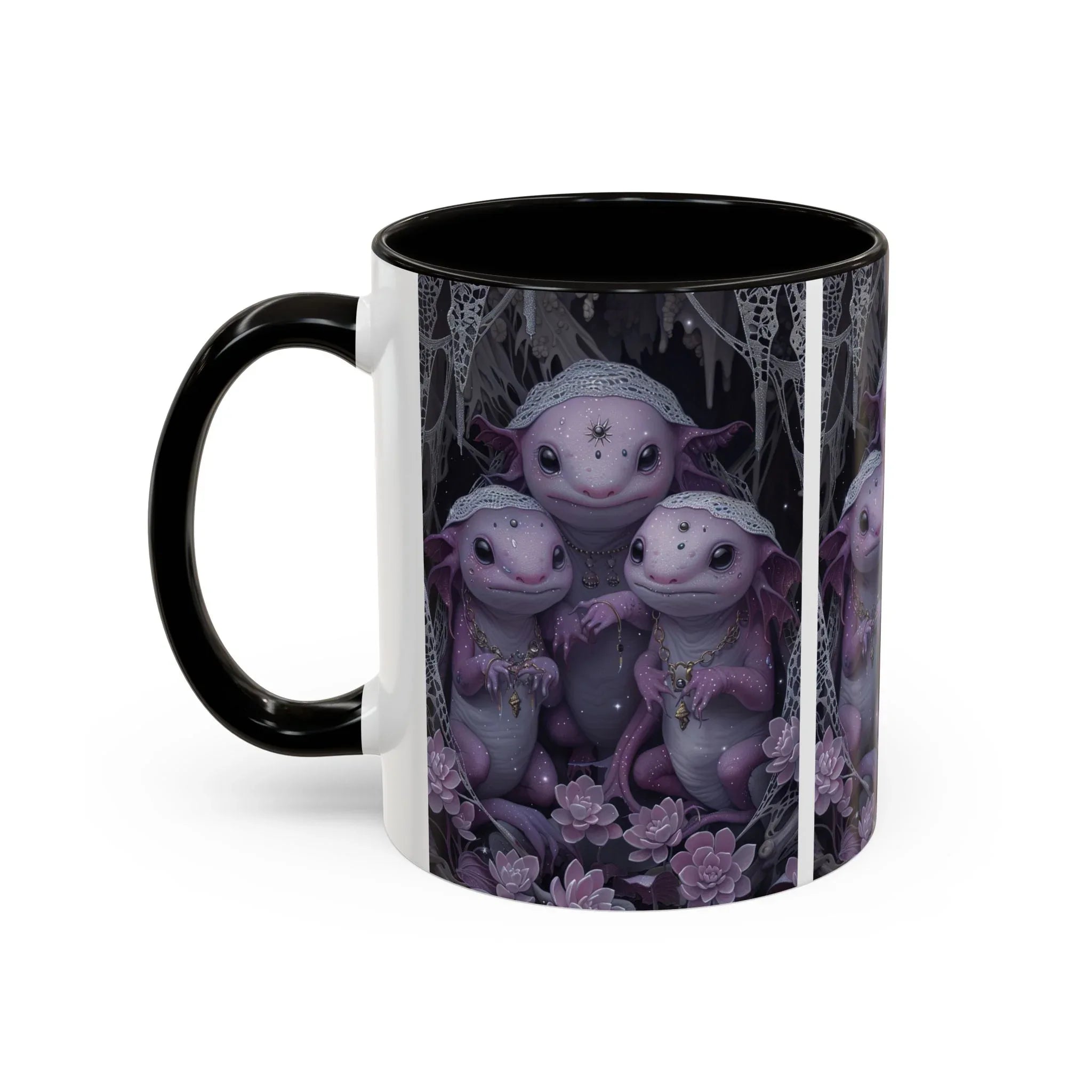 Purple Axolotl Trio Mug | Cute Amphibian Art Ceramic Coffee Cup - 250 USA Celebration