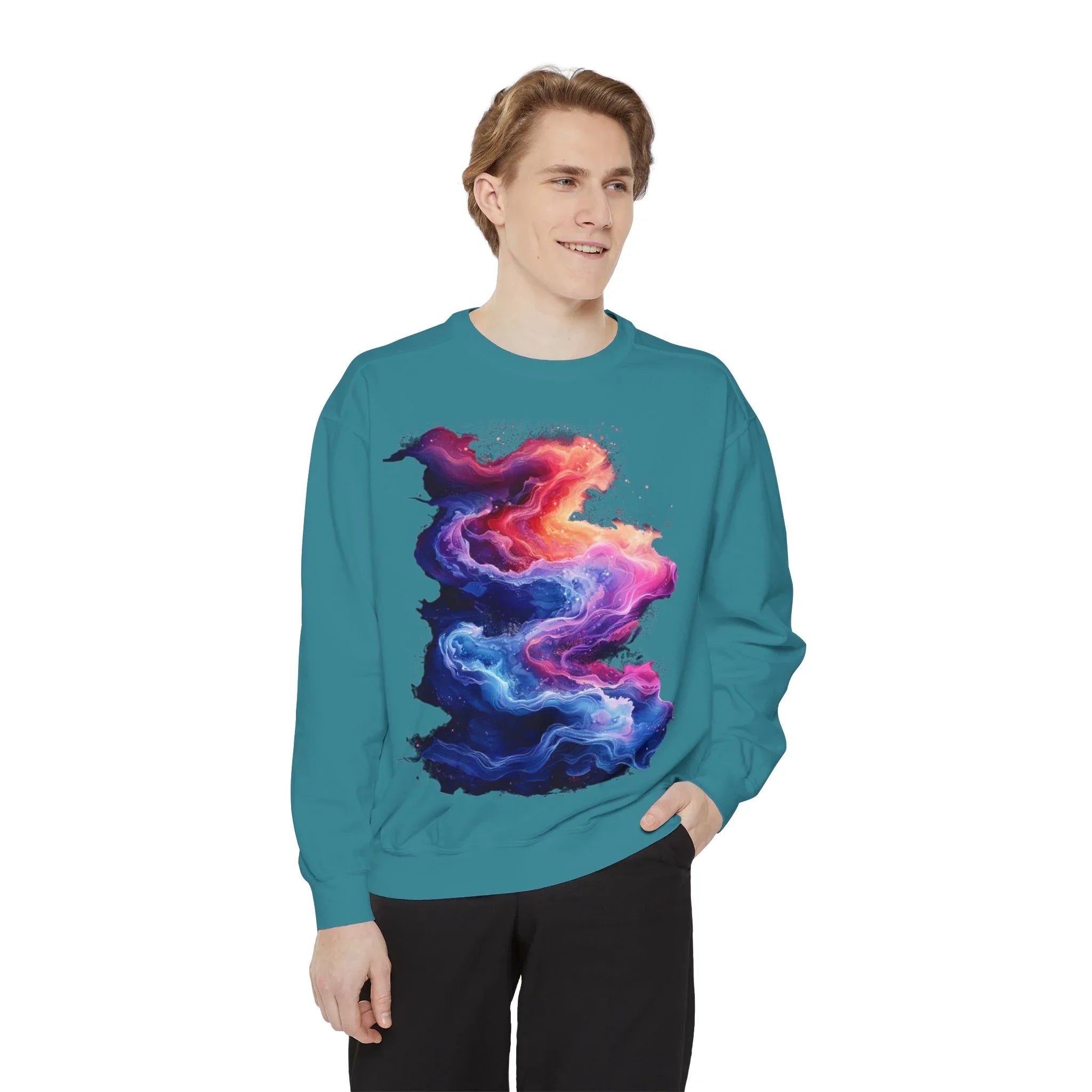 Hyper Bloom Fracture: Psychedelic tee with shattering florals in electric turquoise & magenta flares. Unisex trippy festival flair! - 250 USA Celebration