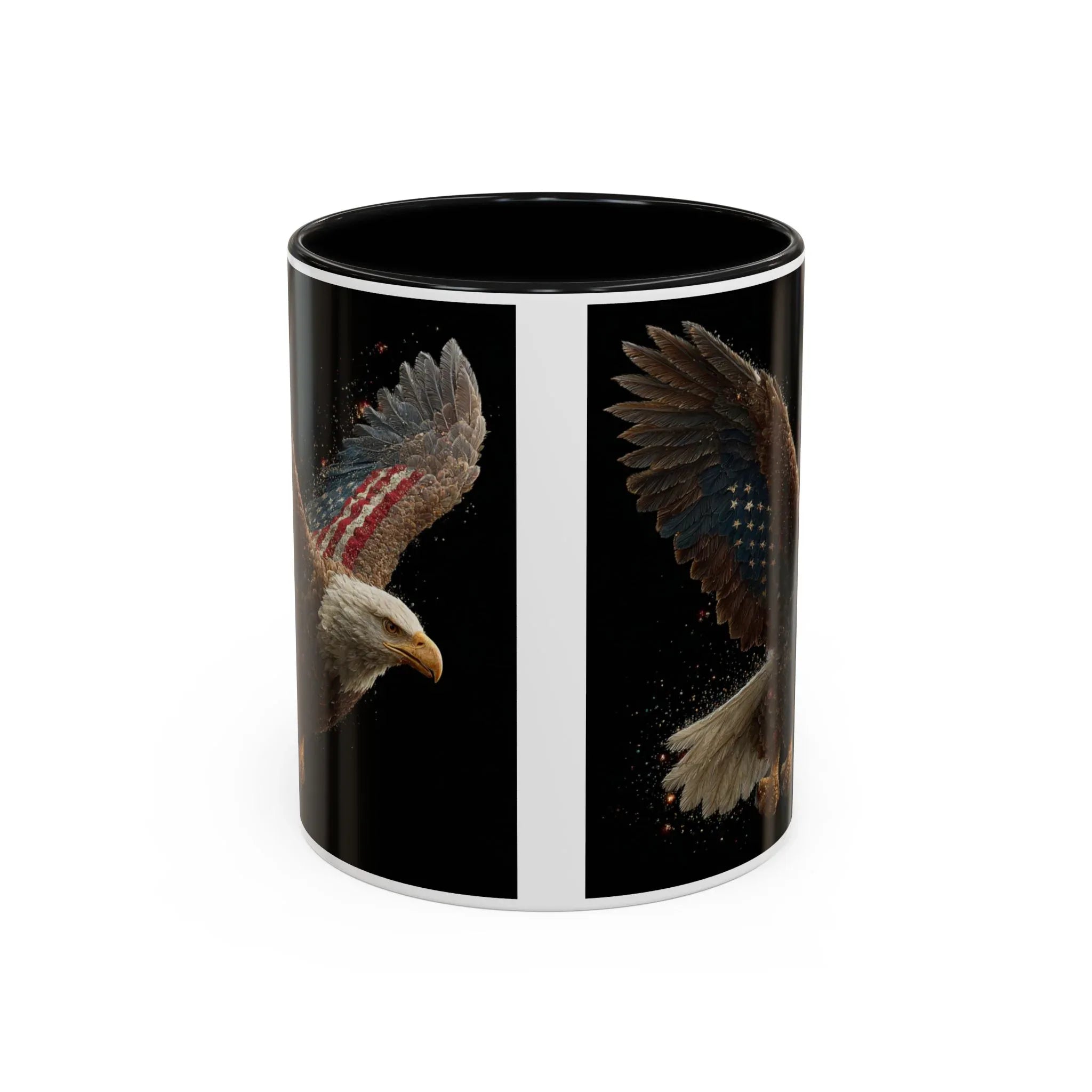 American Flag Bald Eagle Coffee Mug | Patriotic Eagle Wings, Black Accent 11oz 15oz - 250 USA Celebration