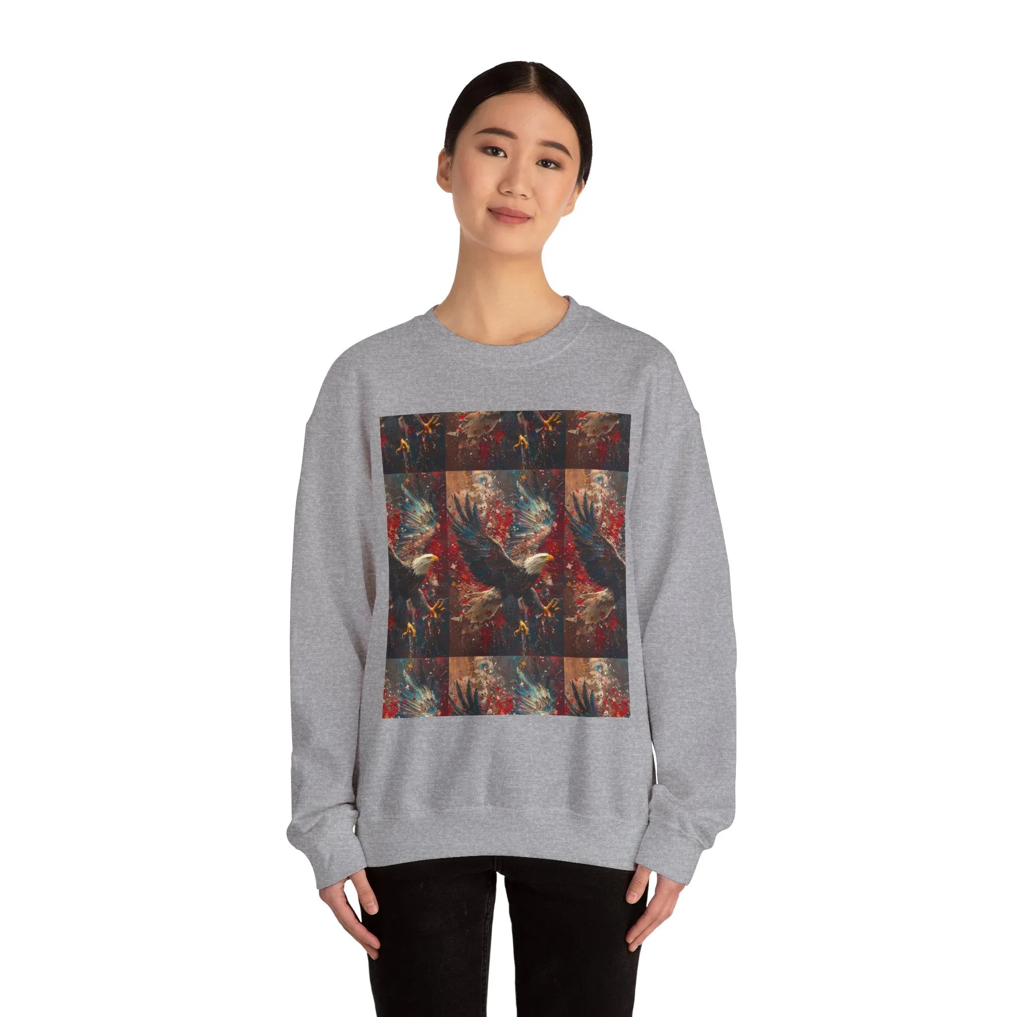 God Bless America Eagle Artwork crewneck sweatshirt | Patriotic eagle collage - 250 USA Celebration
