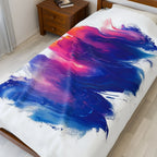 Abstract Colorful Brushstroke Velveteen Plush Blanket | Blue Purple Pink Art Throw - 250 USA Celebration
