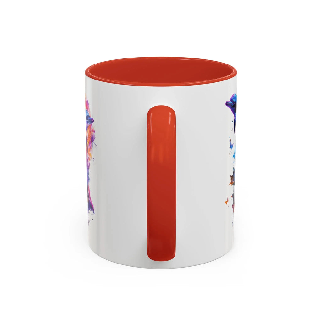 Y2K Chrome Dolphin Flaming Hoop Mug | Holographic Neon Dolphin Coffee Cup - 250 USA Celebration