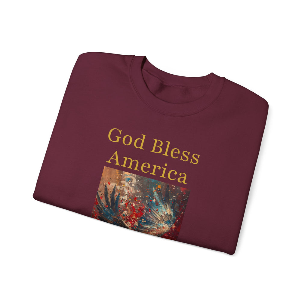 America 250: "God Bless America" Abstract Oil Eagle Hoodie - Patriotic Art Sweatshirt - God Bless America Unisex Crewneck, Gifts for Veterans, Fourth of July Apparel, Comfy Everyday Wear, Perfect...