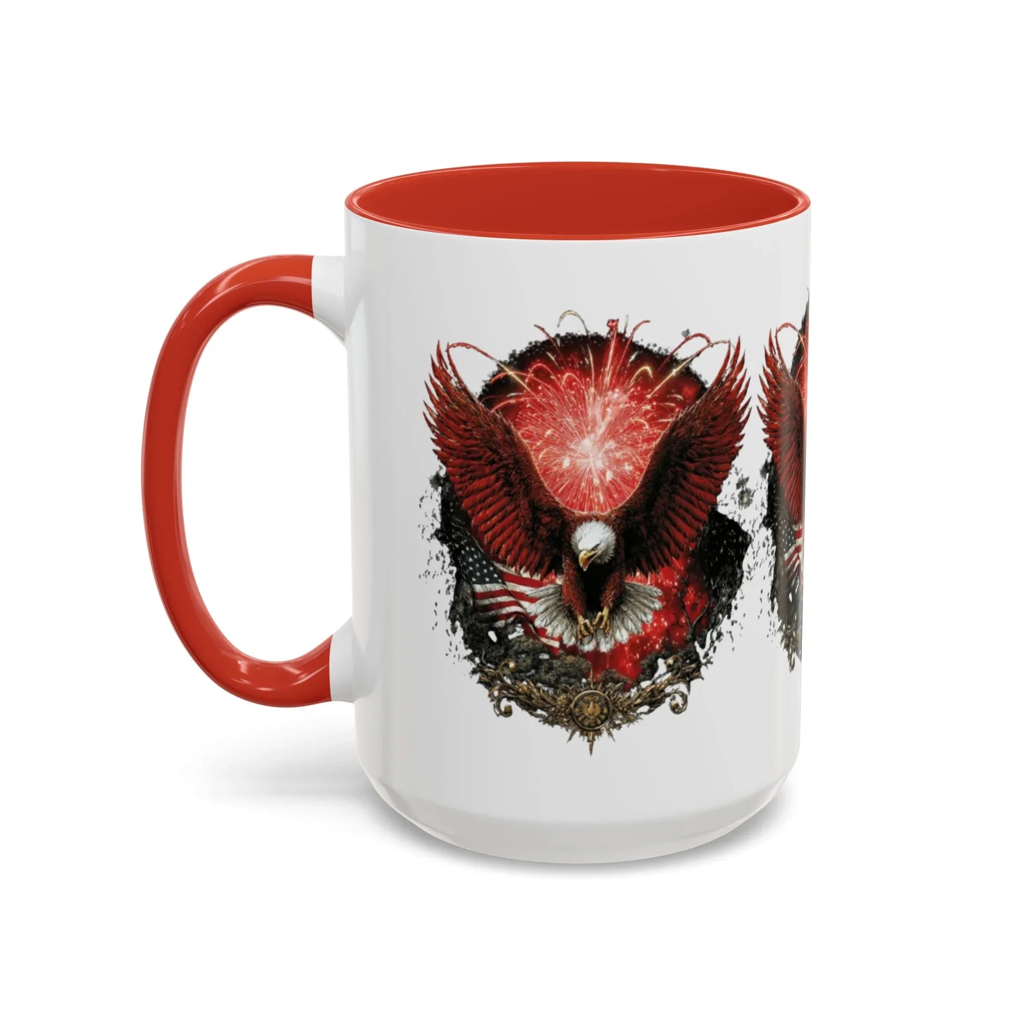 Red Eagle Emblem Accent Coffee Mug | Patriotic Eagle Design - 250 USA Celebration
