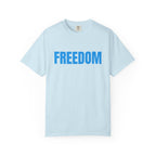 Freedom Graphic T-Shirt — Bold Blue Text Patriotic Tee