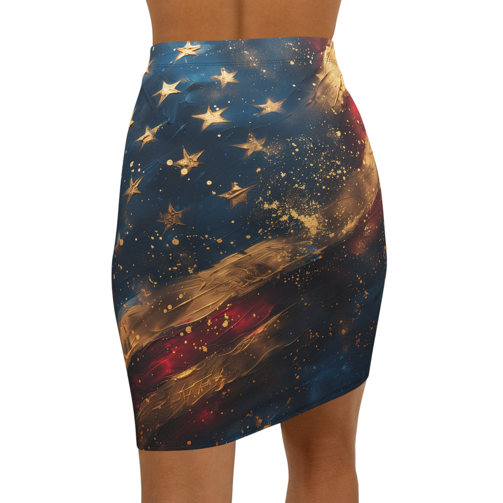 Patriotic Stars & Stripes Pencil Skirt — American Flag Glam