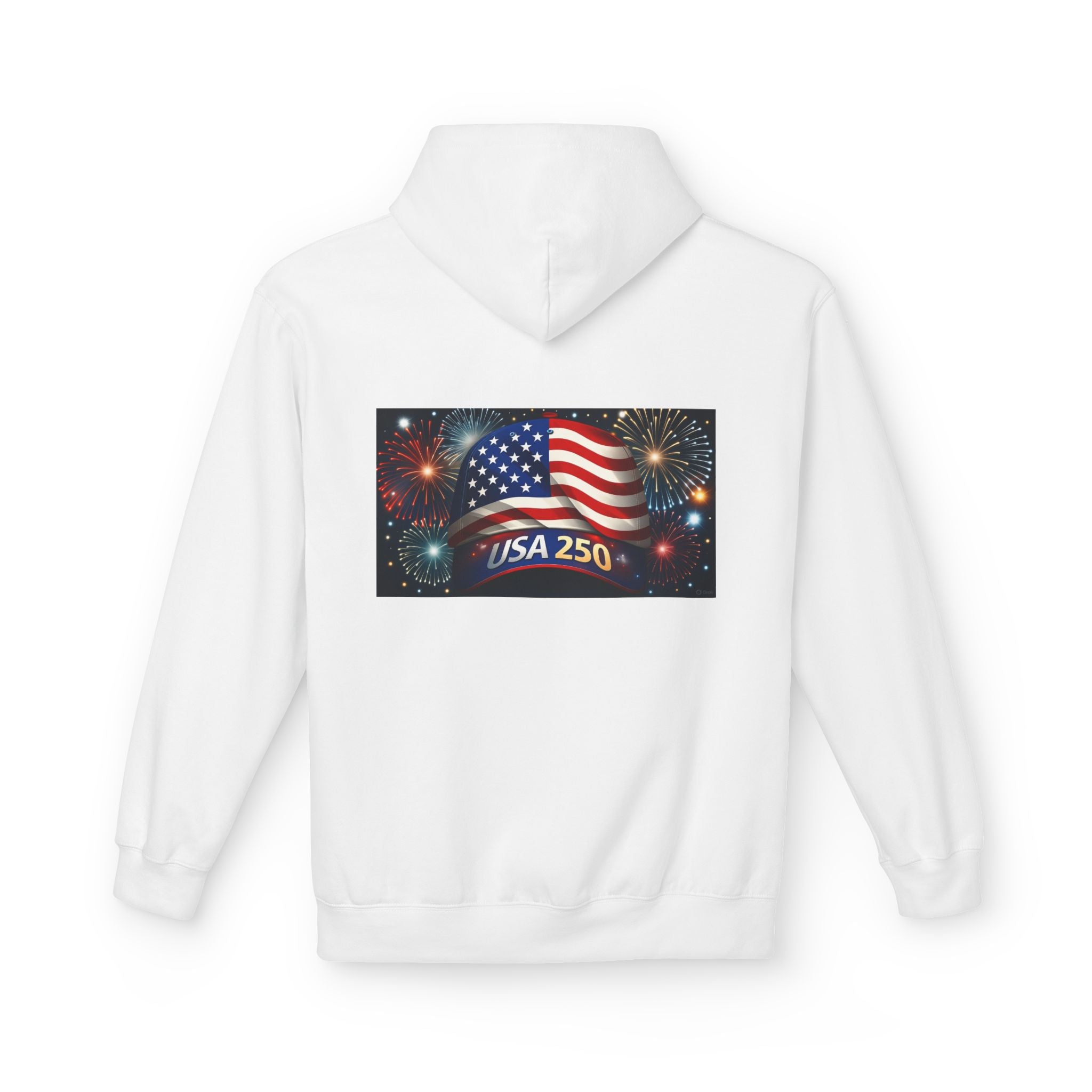 USA 250 Patriotic Hoodie with American Flag & Fireworks