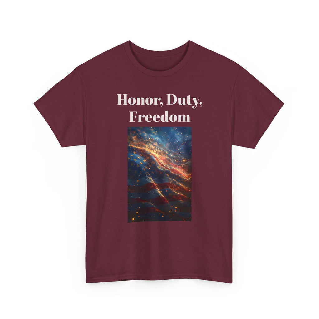 Honor, Duty, Freedom T-Shirt - Patriotic American Flag Galaxy Tee