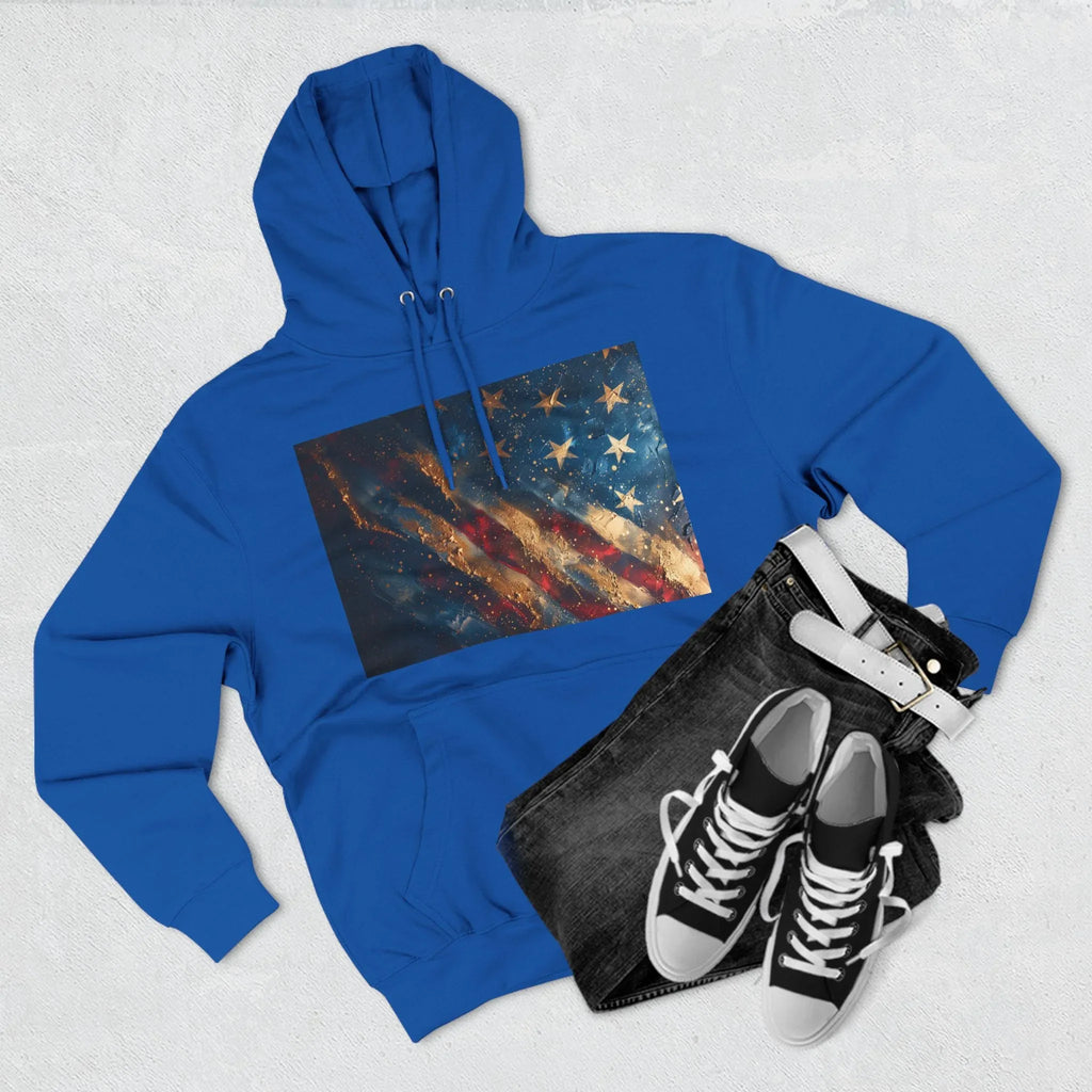 Distressed American Flag Hoodie | Vintage USA Stars Stripes Pullover - 250 USA Celebration