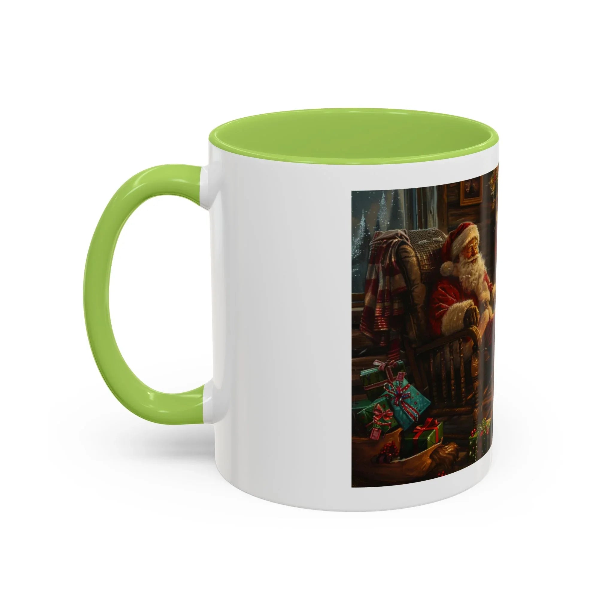 Santa Claus Fireplace Scene Accent Coffee Mug | Storybook Illustration, Rustic Cabin - 250 USA Celebration