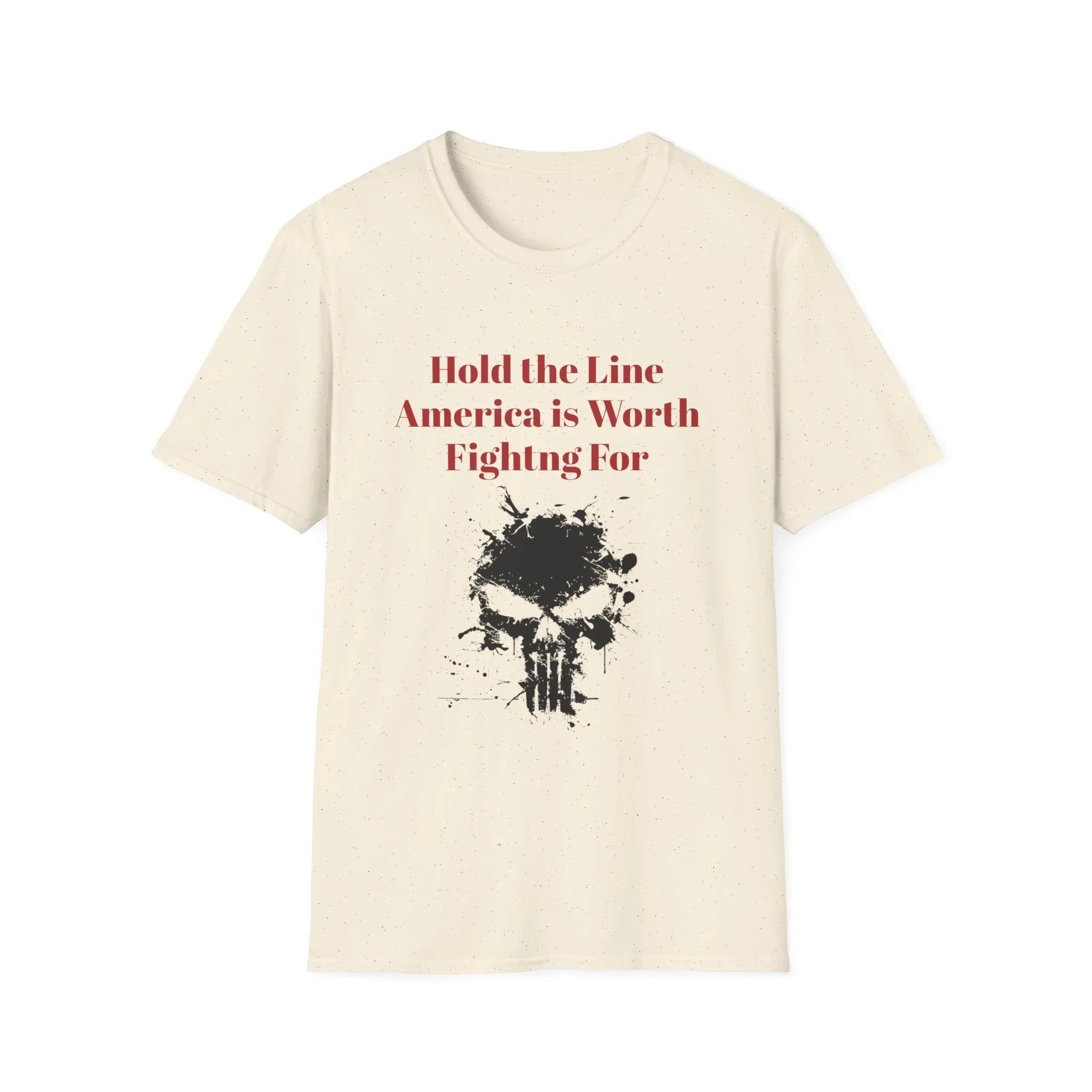Hold the Line America Is Worth Fighting For T-Shirt | Skull Graphic Patriotic - 250 USA Celebration