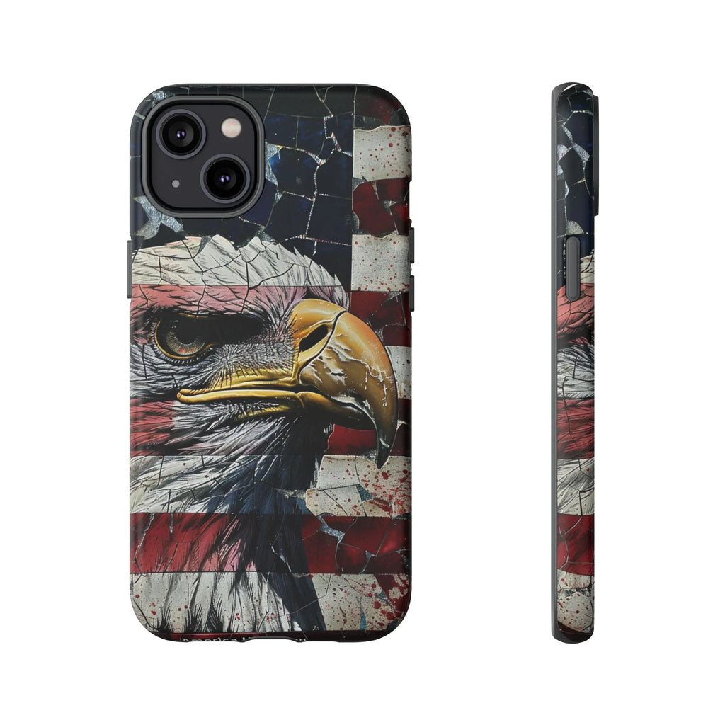 American Flag Bald Eagle phone case | Patriotic iPhone cover, cracked vintage flag design - 250 USA Celebration