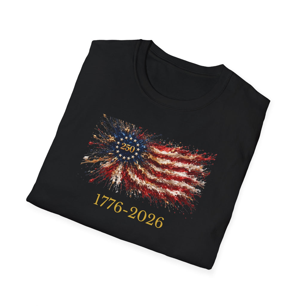250th Anniversary American Flag T-Shirt – 1776–2026 Patriotic Fireworks Tee
