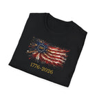 250th Anniversary American Flag T-Shirt – 1776–2026 Patriotic Fireworks Tee