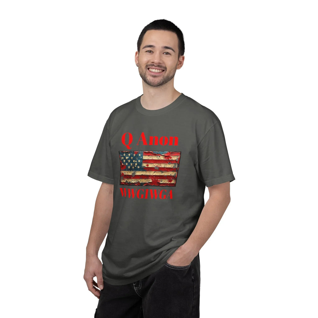 Q Anon WWG1WGA T-Shirt | American Flag Graphic Tee - 250 USA Celebration