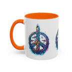 Psychedelic Mushroom Peace Sign Mug | Neon Tie-Dye Peace Script - 250 USA Celebration