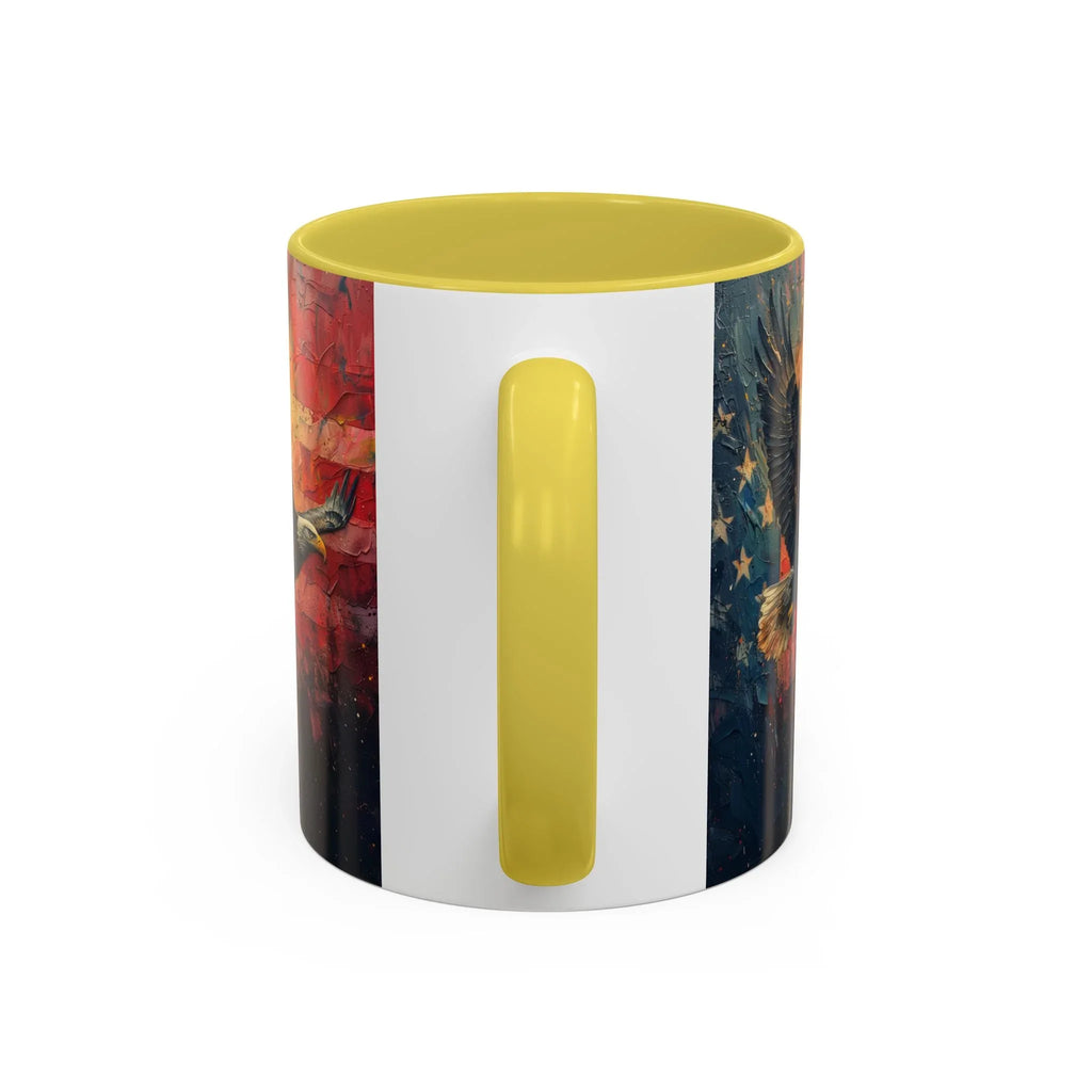 Colorful Mugs (11oz, 15oz) American Eagle Flying Coffee Cup, Patriotic American Eagle flying with American Flag in background - 250 USA Celebration