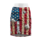American Flag Bullet Hole Pencil Skirt – Patriotic Distressed USA Print