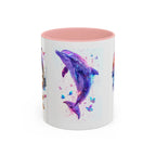 Y2K Chrome Dolphin Flaming Hoop Mug | Holographic Neon Dolphin Coffee Cup - 250 USA Celebration