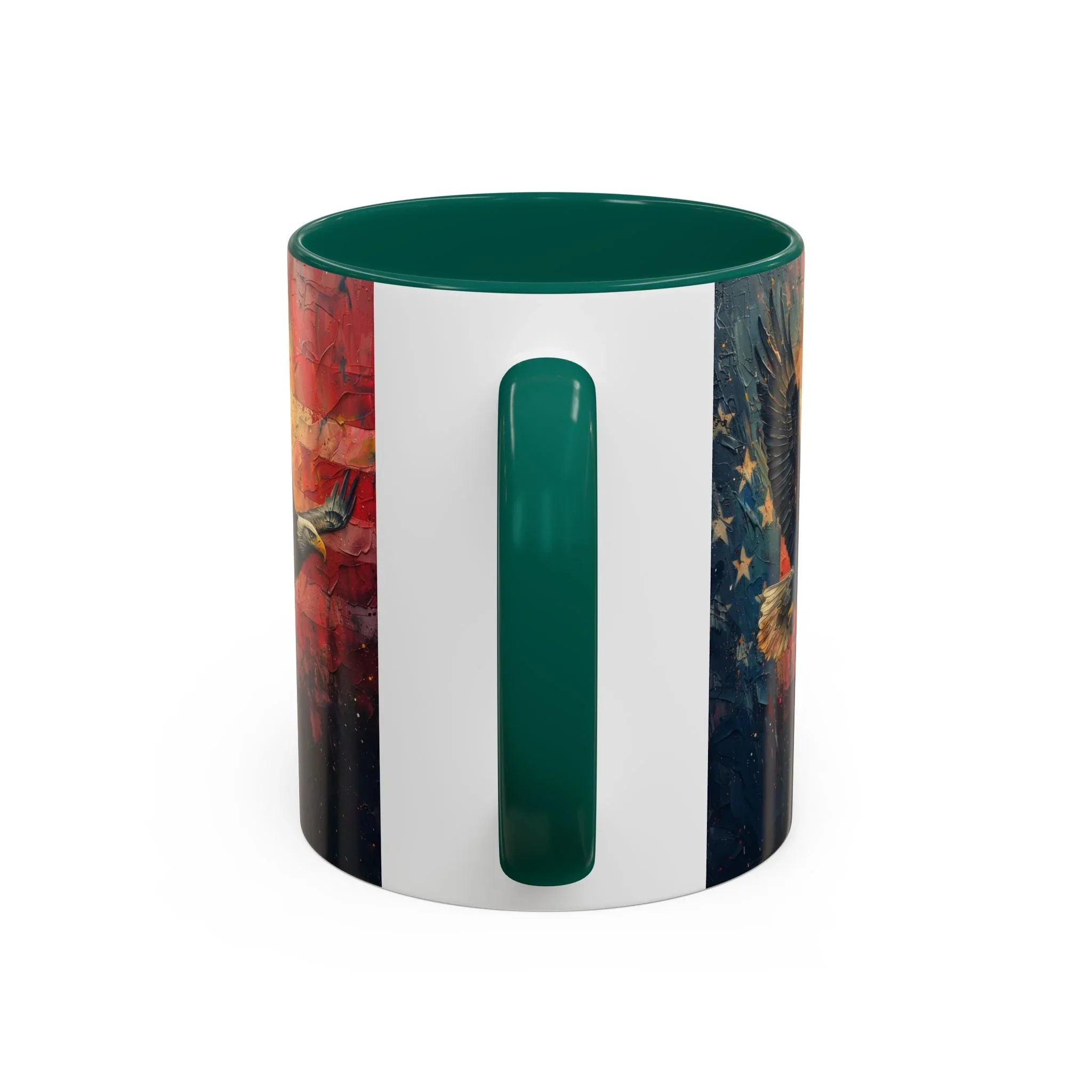 Colorful Mugs (11oz, 15oz) American Eagle Flying Coffee Cup, Patriotic American Eagle flying with American Flag in background - 250 USA Celebration