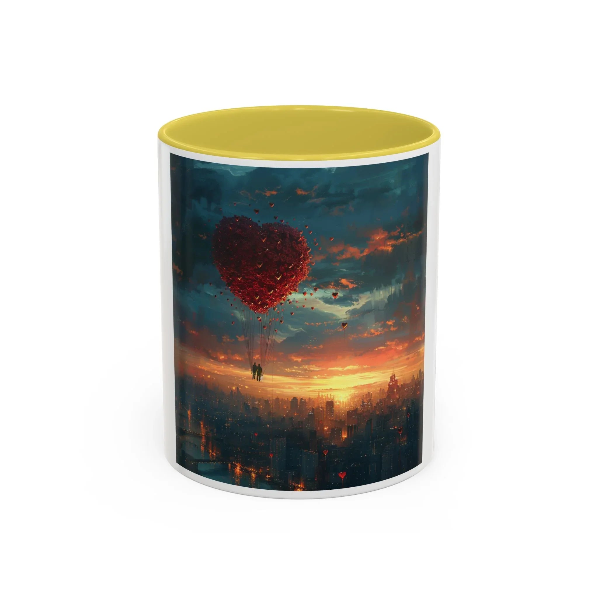 Romantic Sunset Heart Mug, Colorful Coffee Cup, Perfect Gift Couples, Home Decor, Coffee Lover Delight, Valentine's Day Women's Merchandise - 250 USA Celebration
