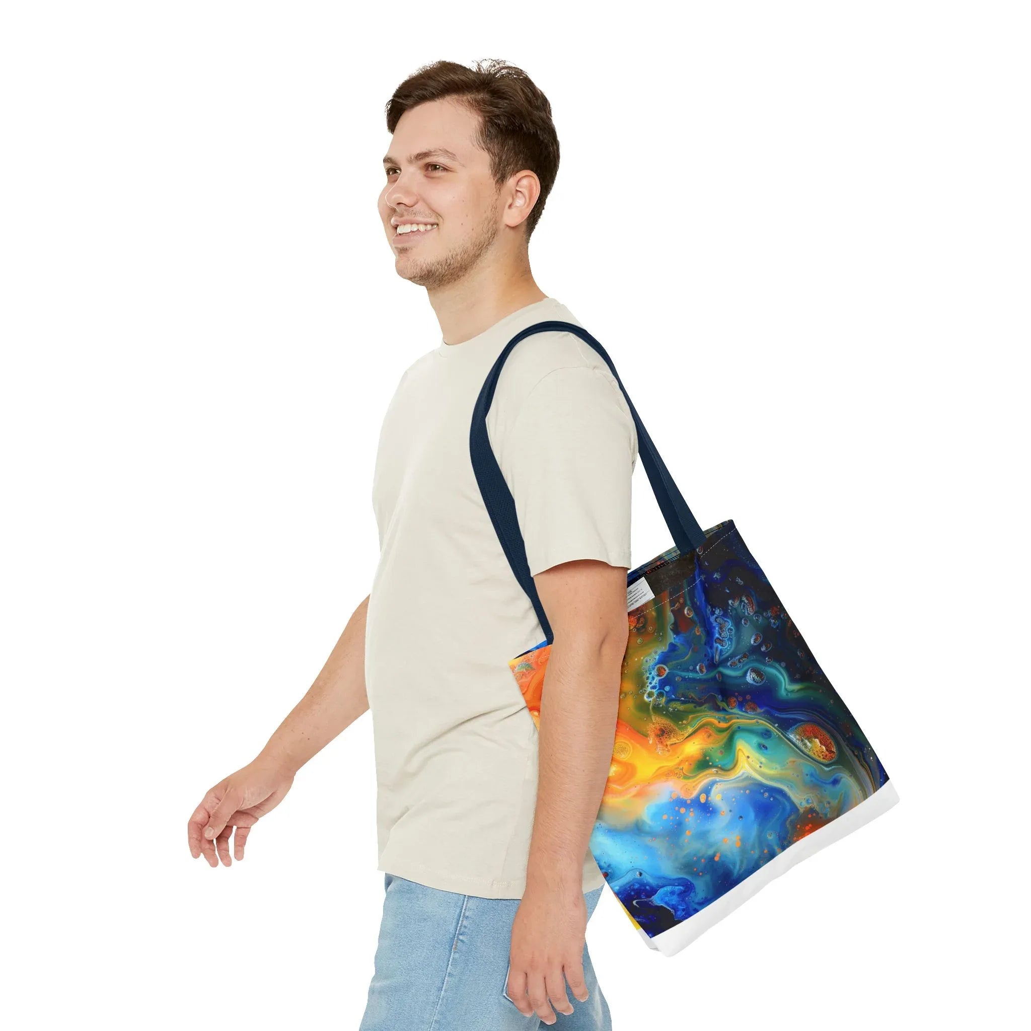 Abstract Fluid Art Tote Bag | Colorful Swirl Beach Bag - 250 USA Celebration