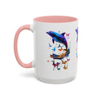 Y2K Chrome Dolphin Flaming Hoop Mug | Holographic Neon Dolphin Coffee Cup - 250 USA Celebration