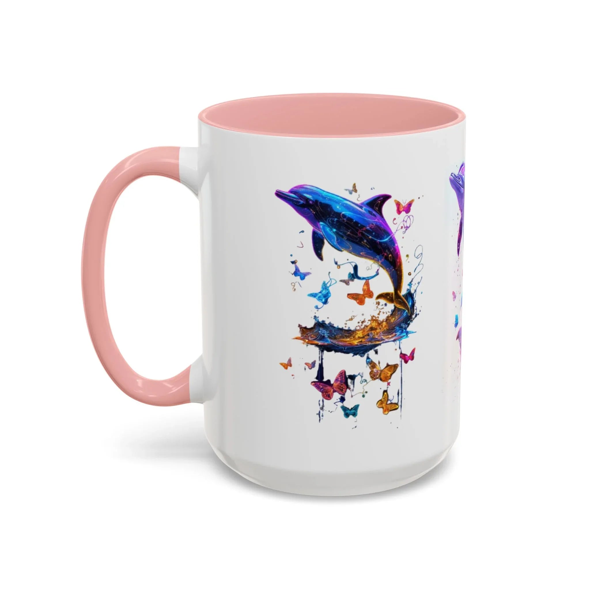 Y2K Chrome Dolphin Flaming Hoop Mug | Holographic Neon Dolphin Coffee Cup - 250 USA Celebration