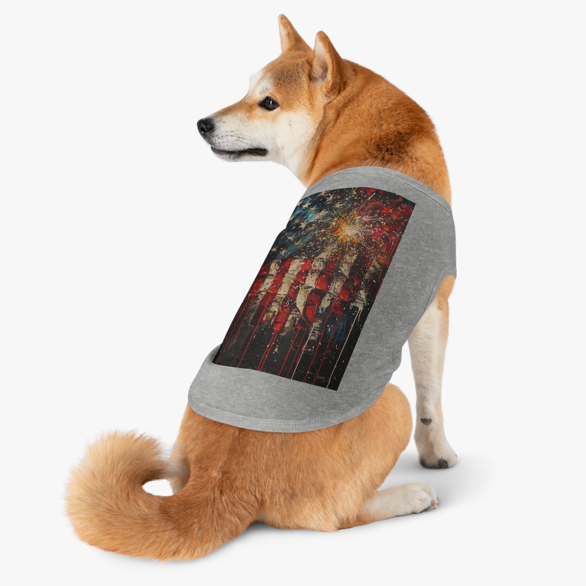 Patriotic Fireworks American Flag Pet Tank Top — 4th of July Dog Shirt