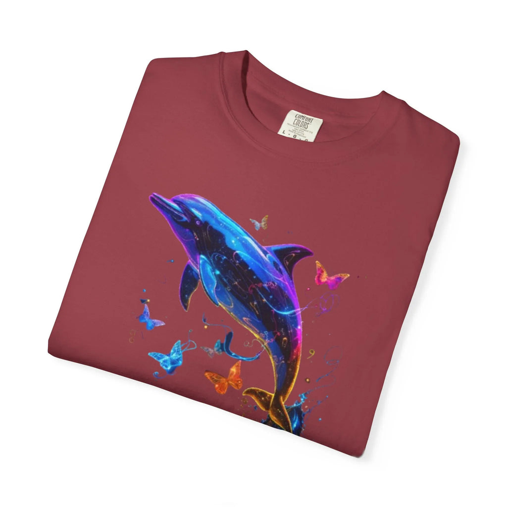 Colorful Dolphin Splash with Butterflies T-Shirt | Ocean Animal Tee - 250 USA Celebration