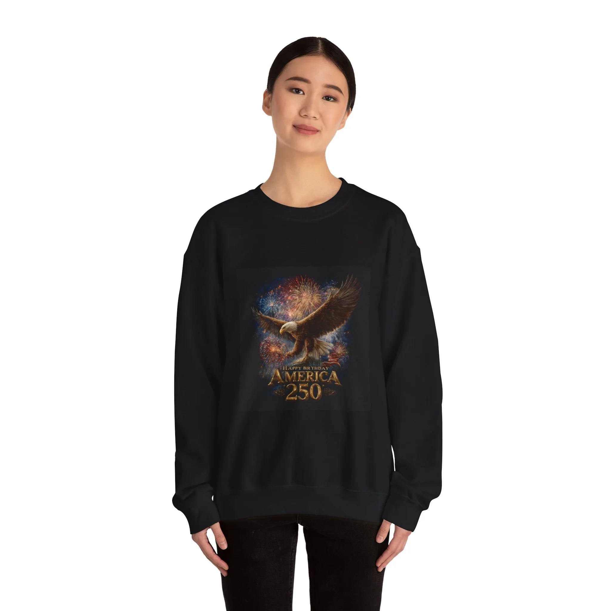 Bald Eagle with Fireworks America 250 Sweatshirt - 250 USA Celebration