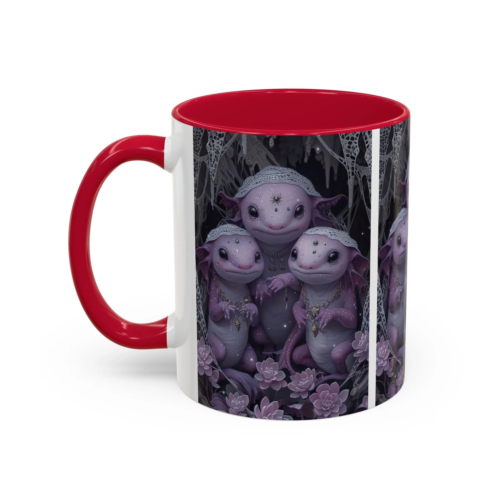 Purple Axolotl Trio Mug | Cute Amphibian Art Ceramic Coffee Cup - 250 USA Celebration