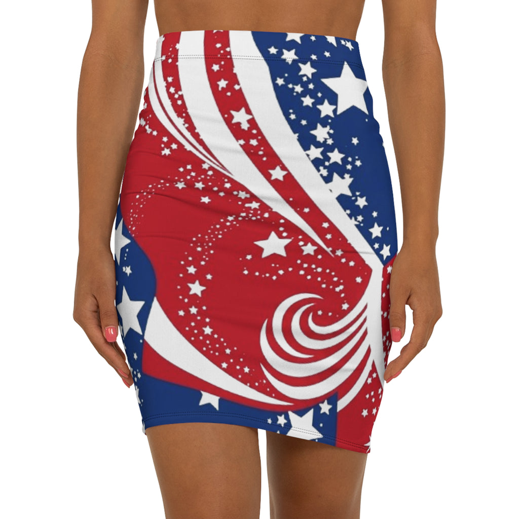 Patriotic Stars and Swirls American Flag Pencil Skirt